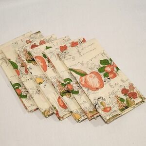 6 Vintage Cloth Napkins Mushrooms, Snails, Dragonfly & Fruit , Seasons 15.5x15.5